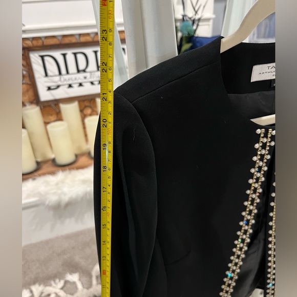 Women’s Tahari Arthur S Levine Black Pearl Trim Suit Blazer Petite 6P Open Front - Picture 12 of 14